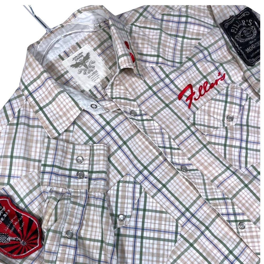 Jordan Craig Mens 2XL Plaid Western Pearl Snap Filler's Liquor Bar Shirt *READ